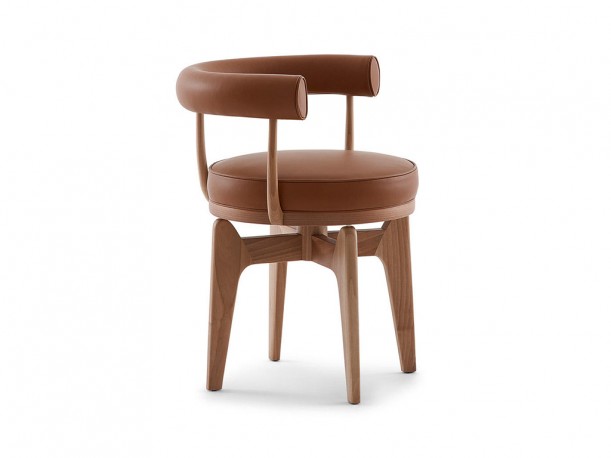 Charlotte Perriand 528 Indochine Swivel Chair in Walnut by Cassina